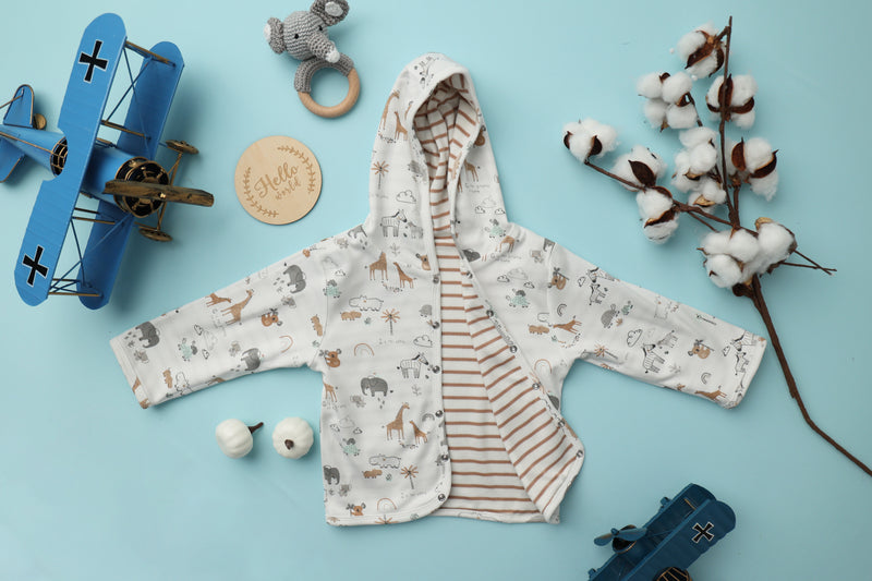 SET OF 6 - T-SHIRT+PANTS+REVERSIBLE JACKET+ELEPHANT CROCHET TOY+MILESTONE CARD (SSNB01,SSNB04A,SSNB05B,F2,E7)