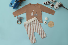 GIRAFFE BROWN T-SHIRT & STRIPE WHITE PANTS (SSNB02B,SSNB06A)