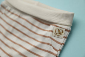 BROWN T-SHIRT &  WHITE STRIPE PANTS