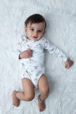 Organic Cotton Bodysuit Animal Print - White Romper