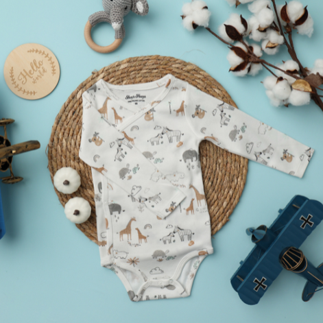 Organic Cotton Bodysuit Animal Print - White Romper